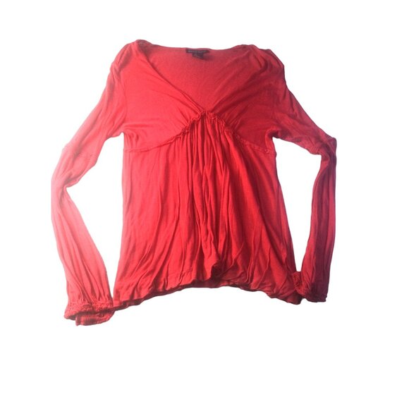 Boston Proper Plunging Neckline Red Top* Long Sleeve Blouse*Stretchy*EUC *Large - Picture 5 of 6